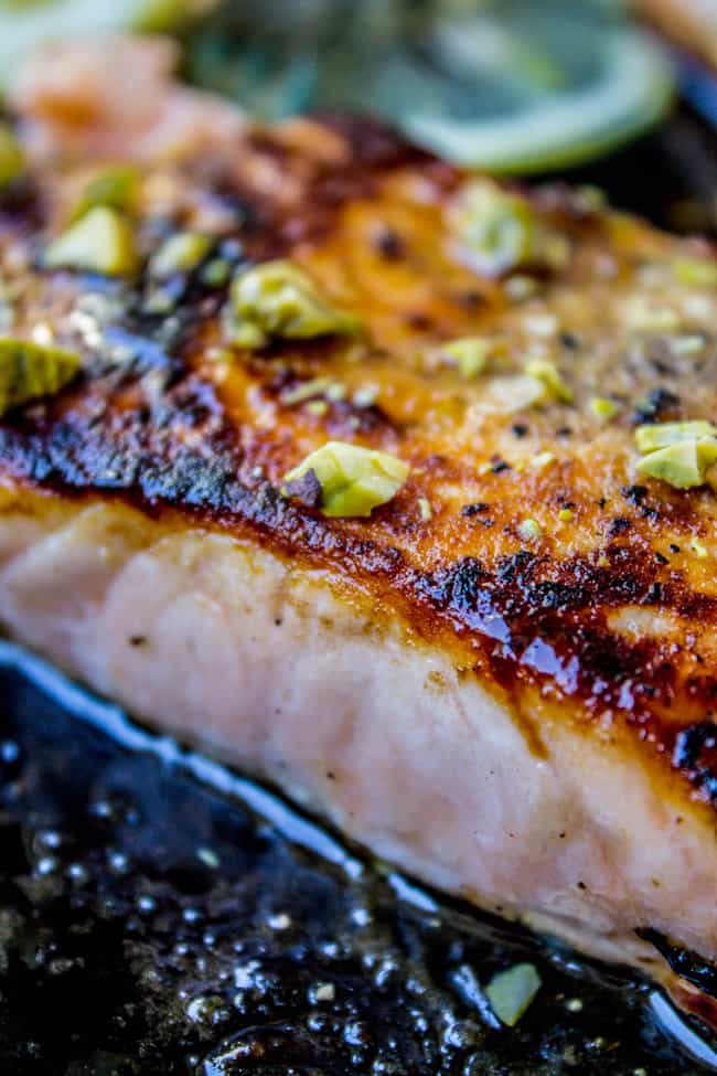 Pan-Seared Salmon with Maple Glaze and Pistachios from The Food Charlatan