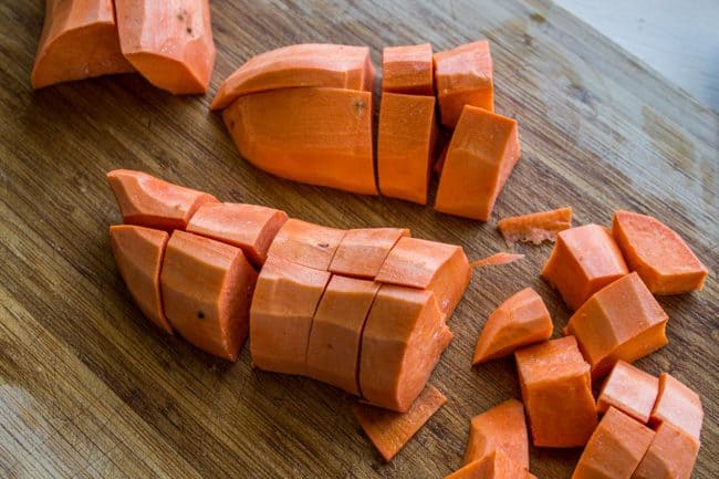 Chopped raw sweet potatoes 