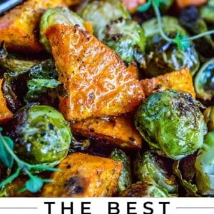 roasted sweet potatoes and Brussels sprouts
