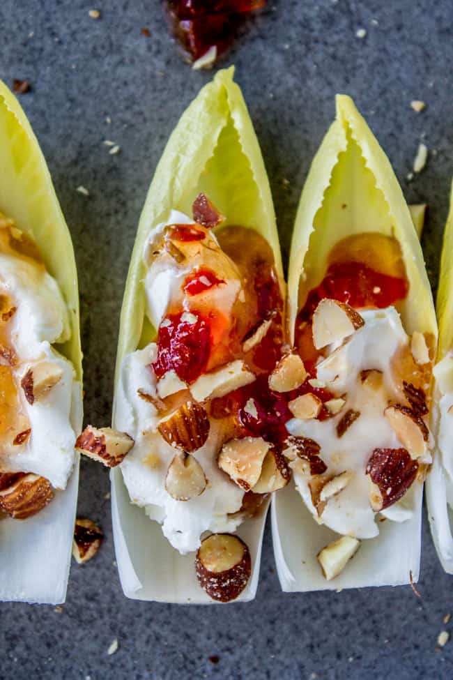 Smokey Almond Cream Cheese Endive Bites from The Food Charlatan