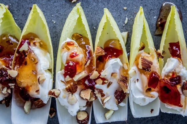 Smokey Almond Cream Cheese Endive Bites from The Food Charlatan