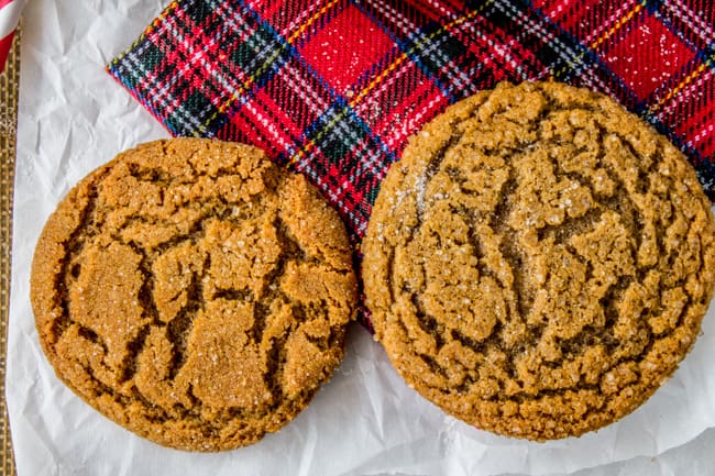 Comparison of how gingersnap cookies turn out, one made from butter and one shortening.