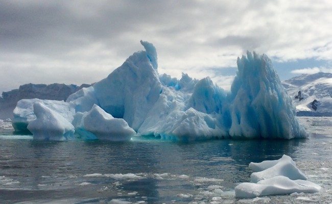 melting ice in freezing water near Antarctica. 