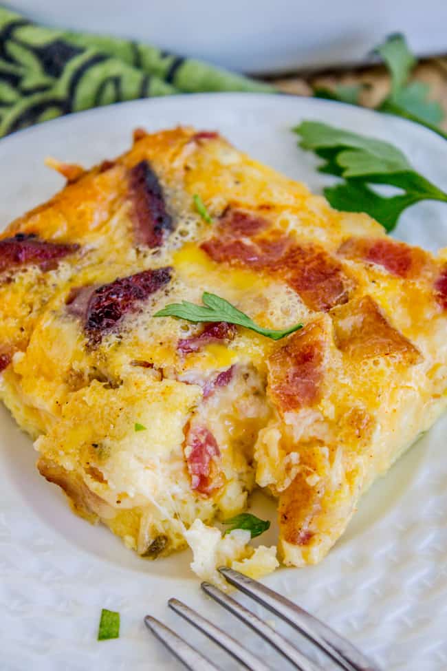 Cheesy Overnight Bacon and Egg Breakfast Casserole from The Food Charlatan