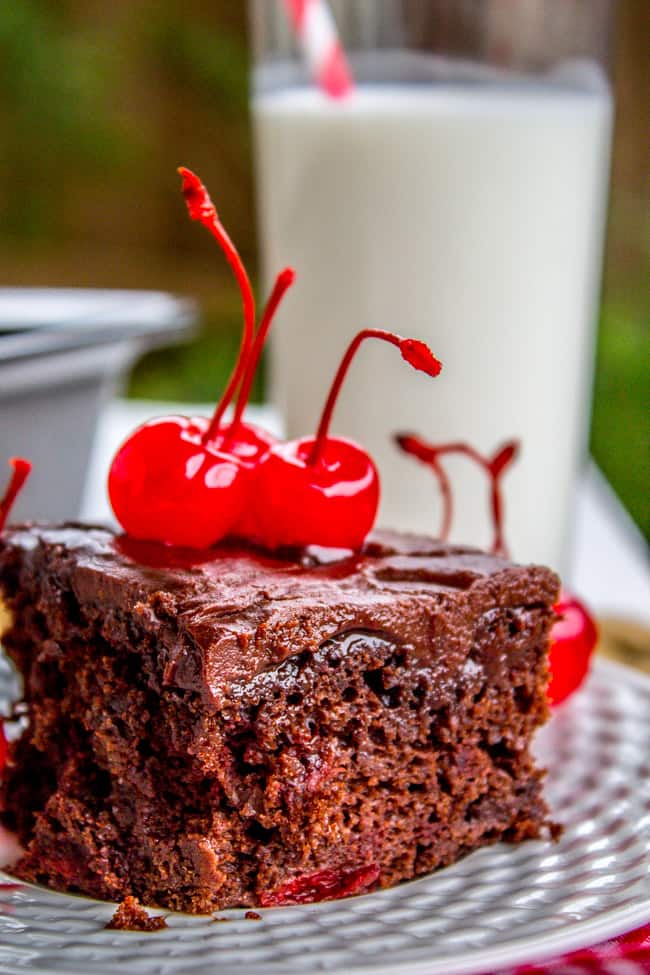 Chocolate Cherry Sheet Cake with Fudge Frosting from The Food Charlatan