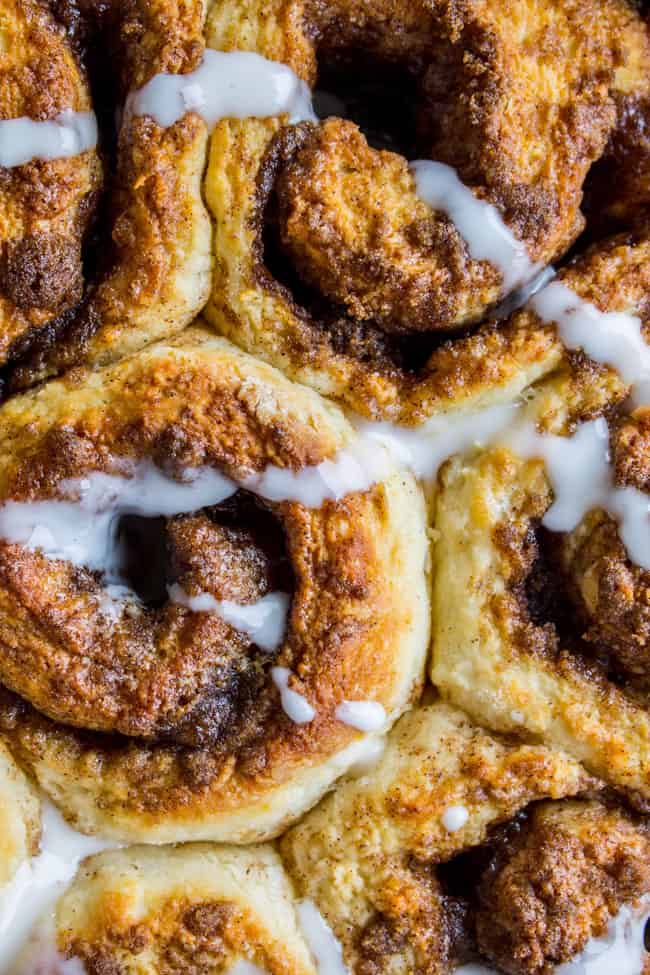 flaky cinnamon rolls with a drizzle of icing. 