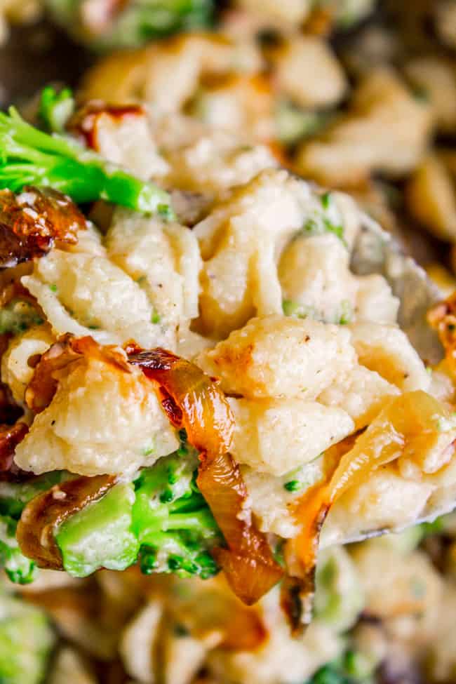 Mac and Cheese with Caramelized Onions and Broccoli from The Food Charlatan