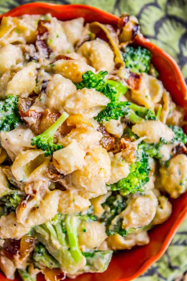 Mac and Cheese with Caramelized Onions and Broccoli from The Food Charlatan