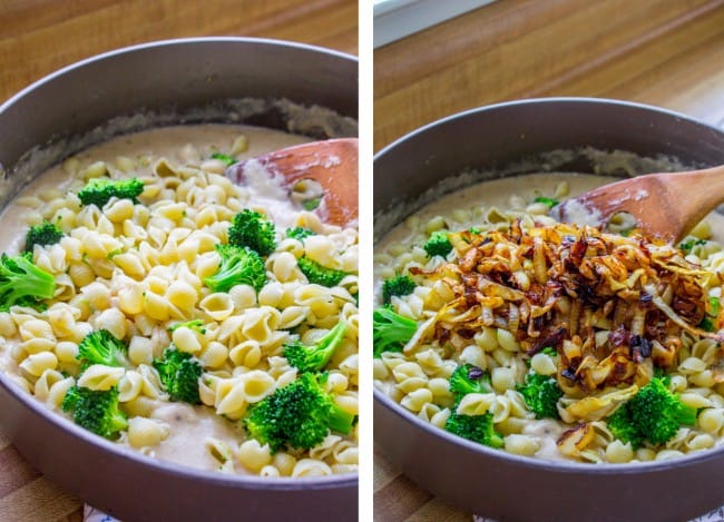 Mac and Cheese with Caramelized Onions and Broccoli from The Food Charlatan