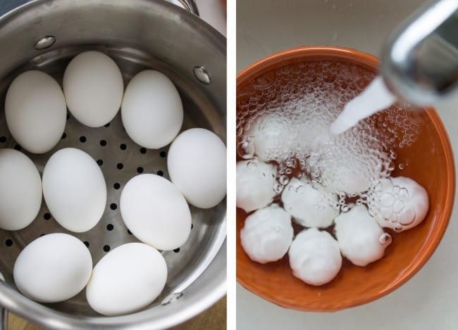 eggs in a pan ready to boil.