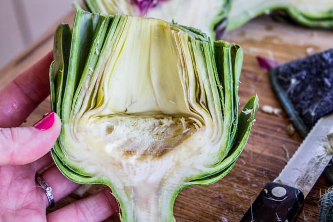 Garlic Roasted Artichokes with Pesto Dipping Sauce from The Food Charlatan