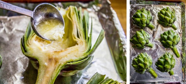 Garlic Roasted Artichokes with Pesto Dipping Sauce from The Food Charlatan