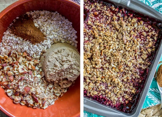 Creating the almond oat crunch topping for blackberry cobbler