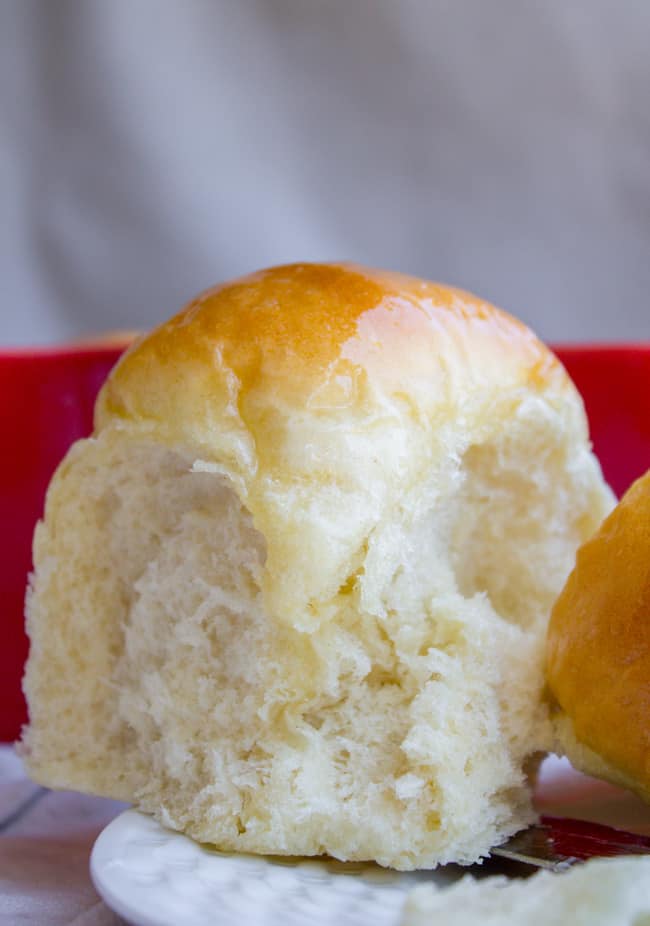 Close-up of fluffy dinner roll.