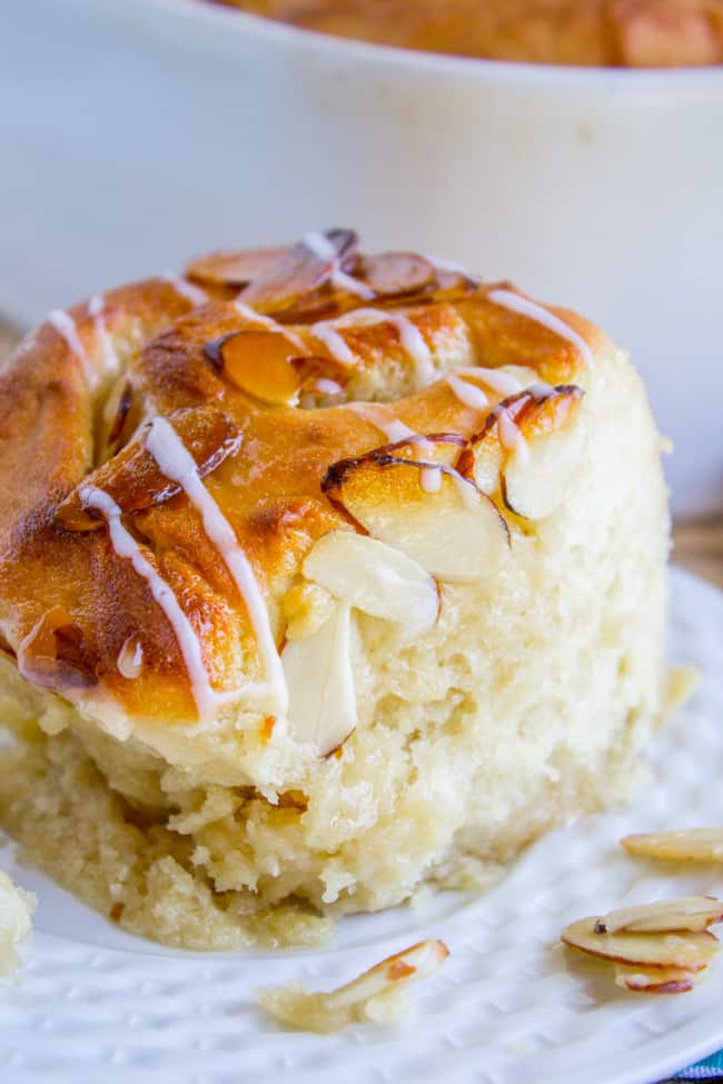a honey sweet roll with crunchy almond topping and glaze.