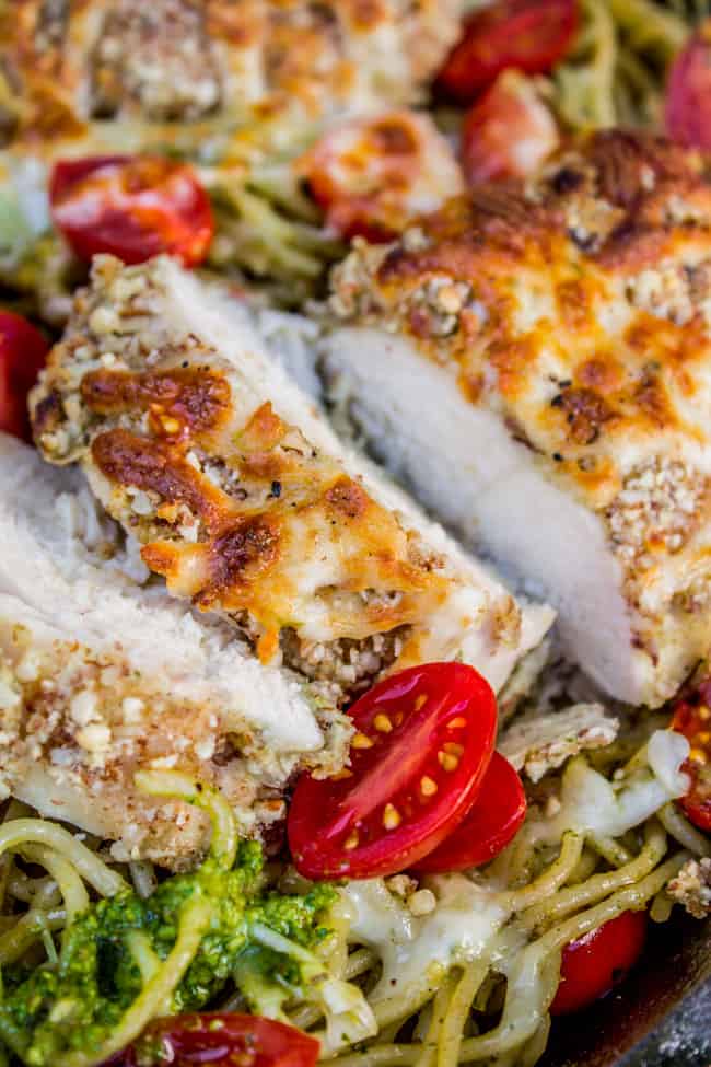 Almond-Crusted Chicken with Homemade Pesto Pasta from The Food Charlatan