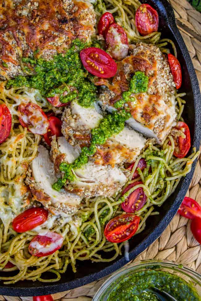 Almond-Crusted Chicken with Homemade Pesto Pasta from The Food Charlatan