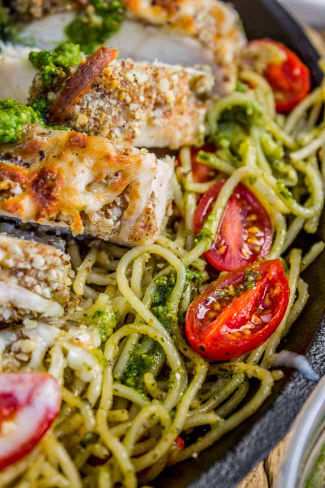 Almond-Crusted Chicken with Homemade Pesto Pasta from The Food Charlatan