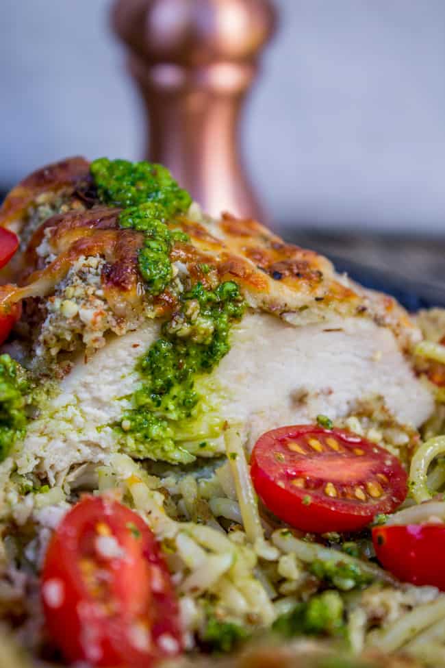 Almond-Crusted Chicken with Homemade Pesto Pasta from The Food Charlatan
