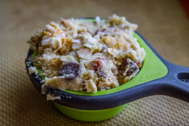 Texas cowboy cookie dough in measuring cup.