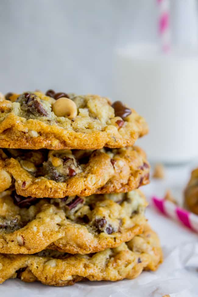 a stack of the Best Ever Cowboy Cookies.