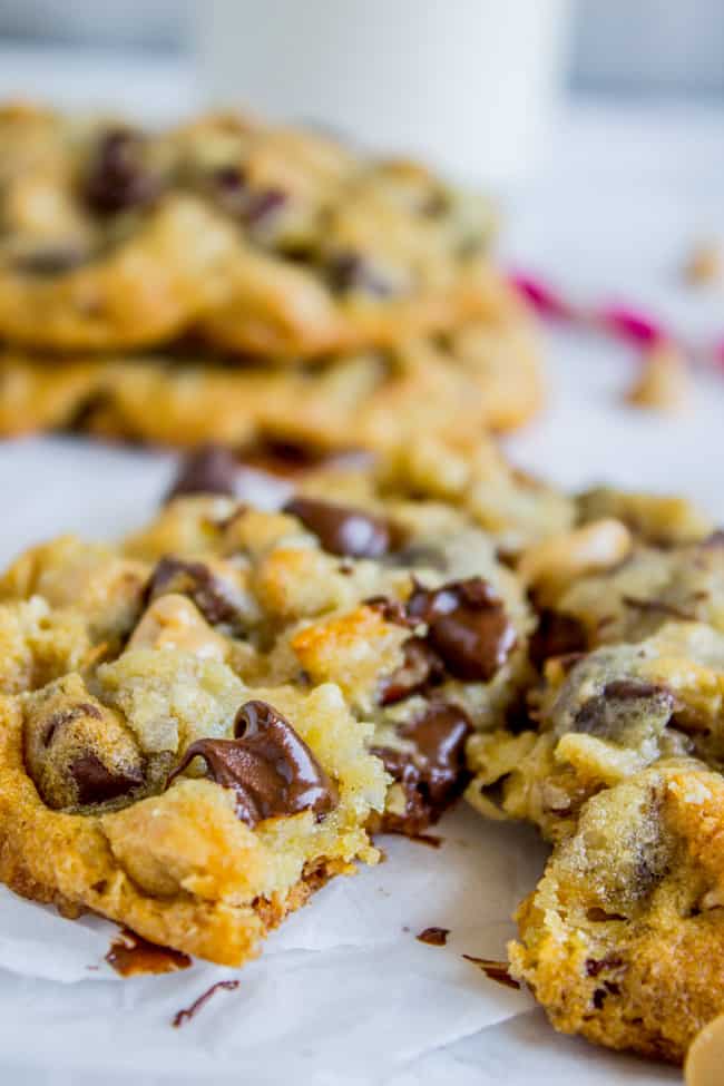 cowboy cookie recipe closeup of a cookie split in half.