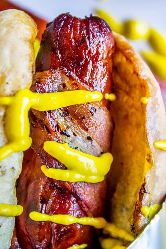 Bacon Wrapped Hot Dogs (Grilled) from The Food Charlatan