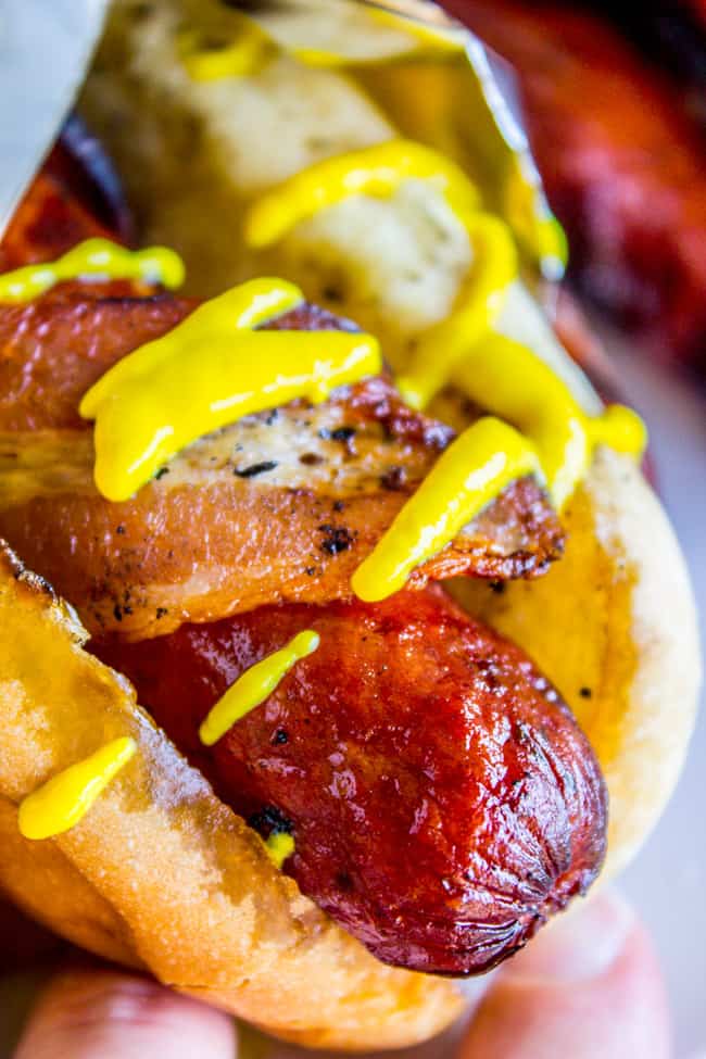 Bacon Wrapped Hot Dogs (Grilled) from the Food Charlatan