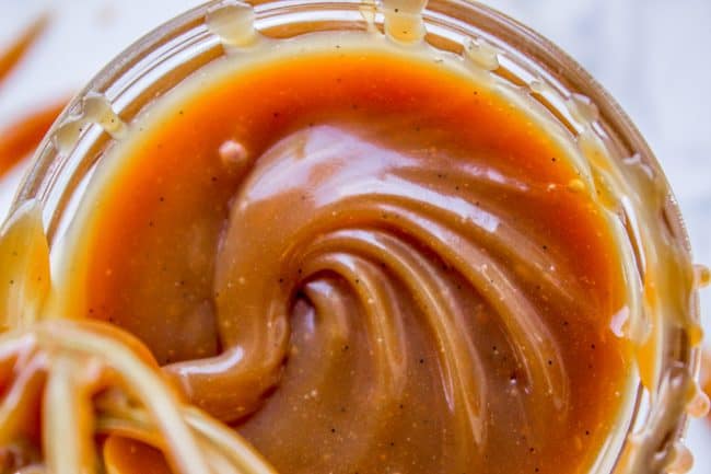 close-up of homemade caramel sauce.