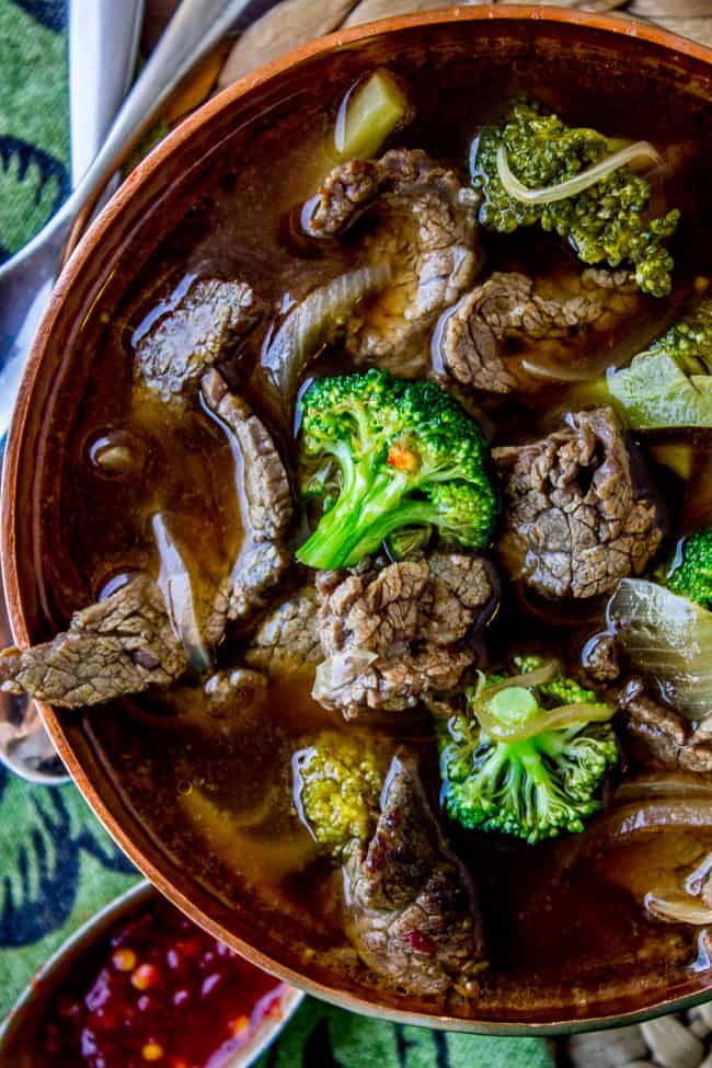 a bowl of Chinese beef and broccoli soup.