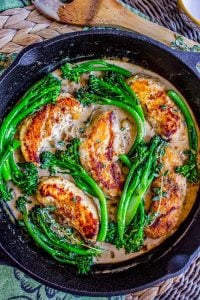 Pan-Seared Chicken and Broccolini in Creamy Mustard Sauce from The Food Charlatan