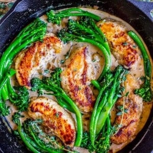 Pan-Seared Chicken and Broccolini in Creamy Mustard Sauce from The Food Charlatan