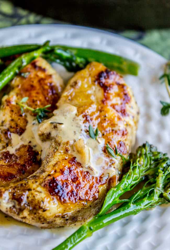 Pan-Seared Chicken and Broccolini in Creamy Mustard Sauce from The Food Charlatan