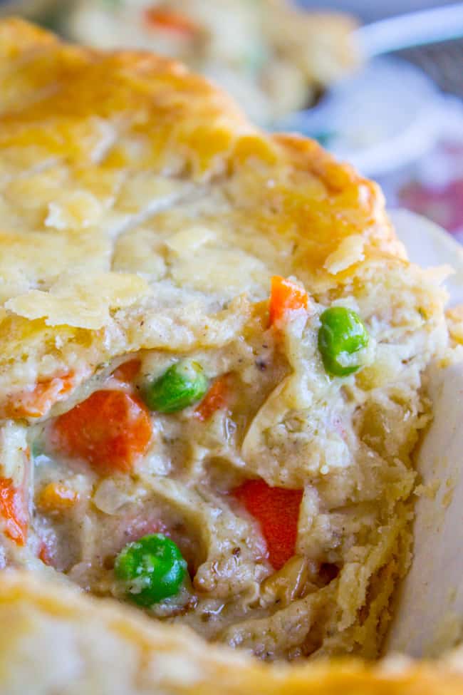 chicken pot pie with creamy filling and flaky crust. 