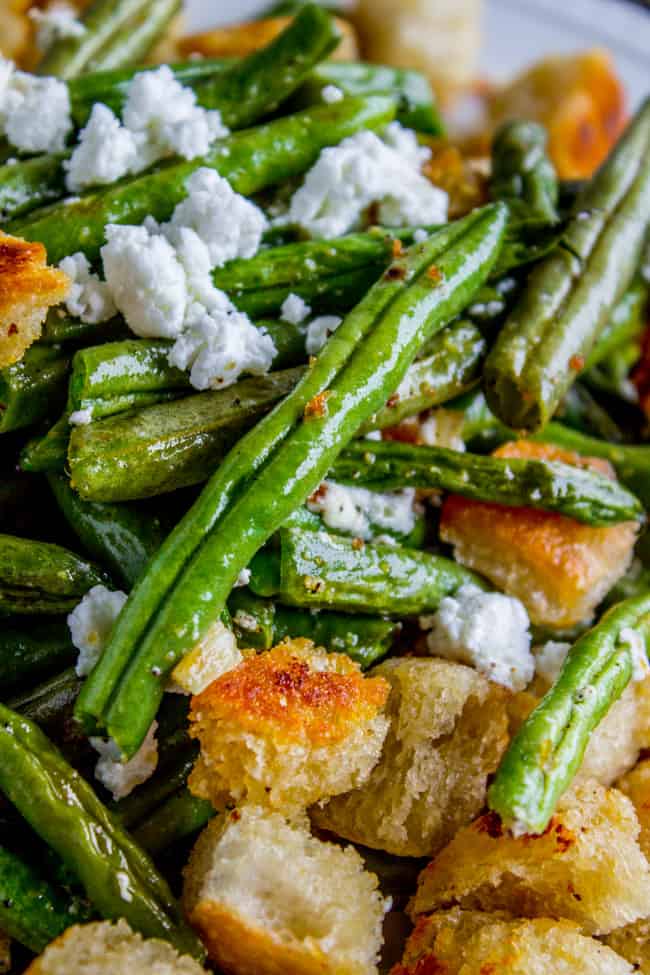 Roasted Garlic Green Beans with Fried Sourdough from The Food Charlatan