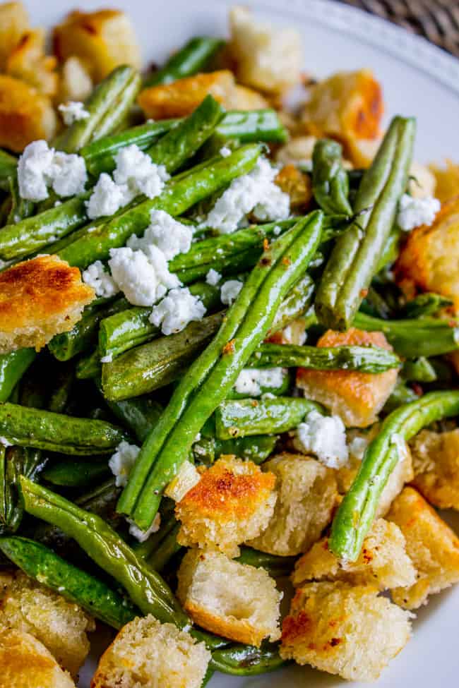 Roasted Garlic Green Beans with Fried Sourdough from The Food Charlatan