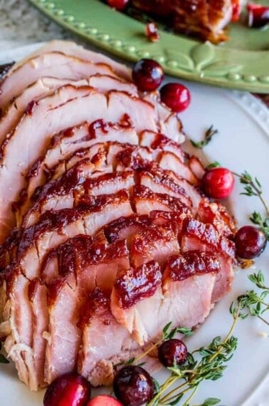Oven-Roasted Cranberry-Dijon Glazed Ham from The Food Charlatan