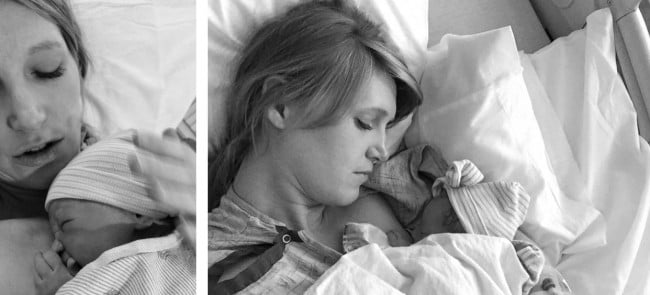 black and white photos of a mother holding her newborn baby girl.