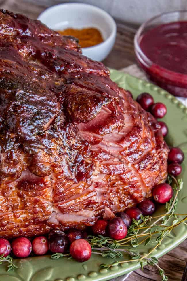 Spiral ham recipe with glaze, cranberries, and thyme