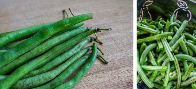 Roasted Garlic Green Beans with Fried Sourdough from The Food Charlatan