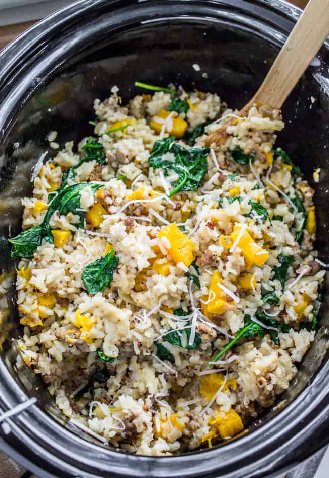 Slow Cooker Risotto with Italian Sausage and Butternut Squash from The Food Charlatan