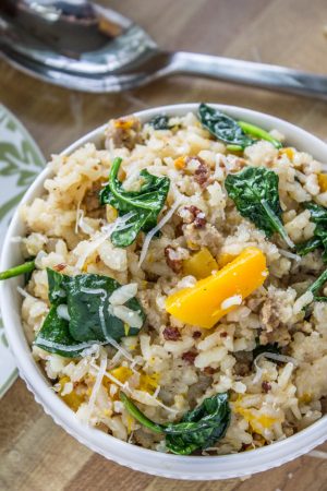 Slow Cooker Risotto with Italian Sausage and Butternut Squash from The Food Charlatan