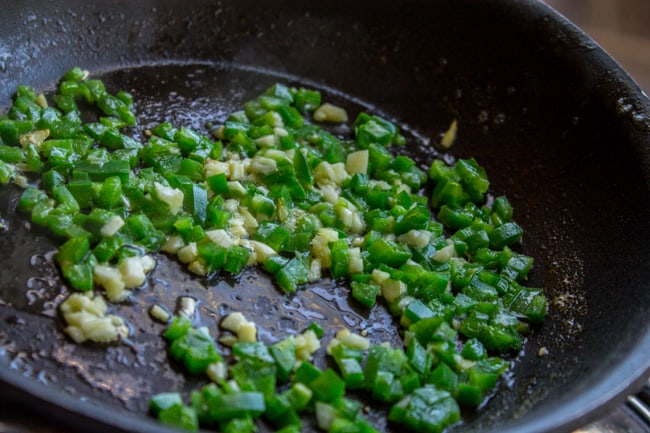 sautéed garlic and jalapeno in a skillet. 
