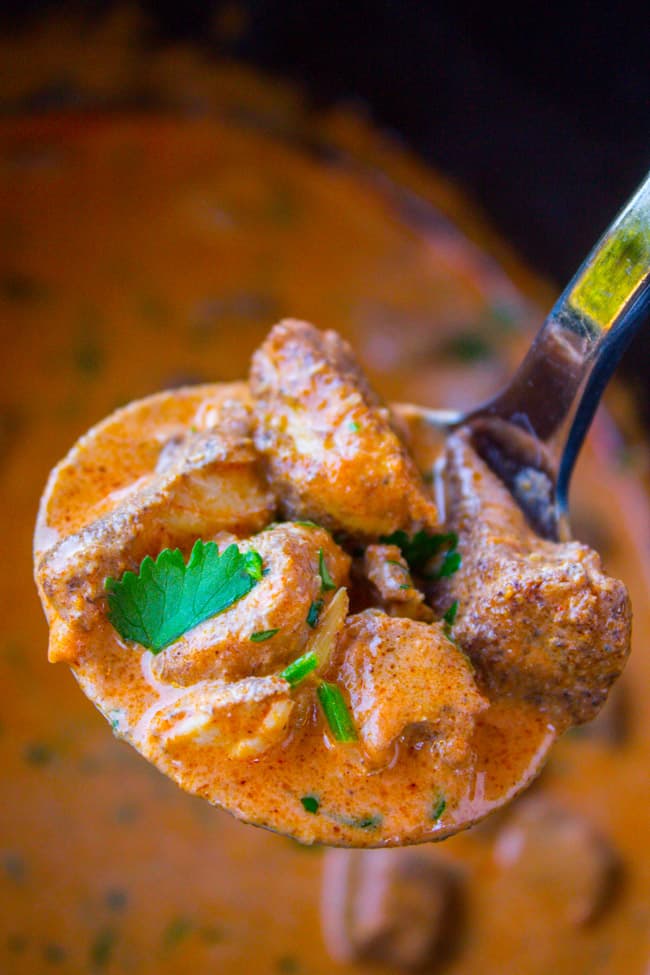 a spoonful of chicken tikka masala. 