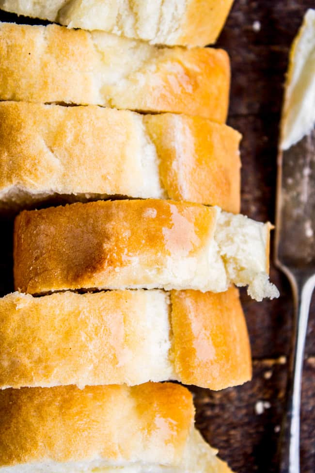 sliced loaf of homemade French bread.