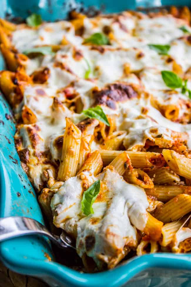Extra Cheesy Penne and Mozzarella Casserole from The Food Charlatan