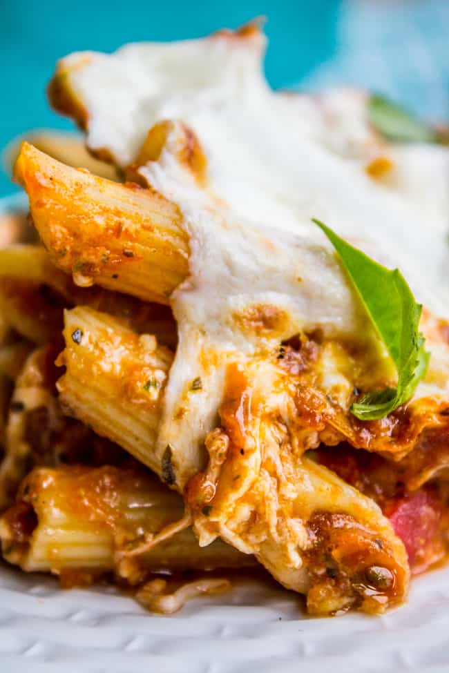 Extra Cheesy Penne and Mozzarella Casserole from The Food Charlatan