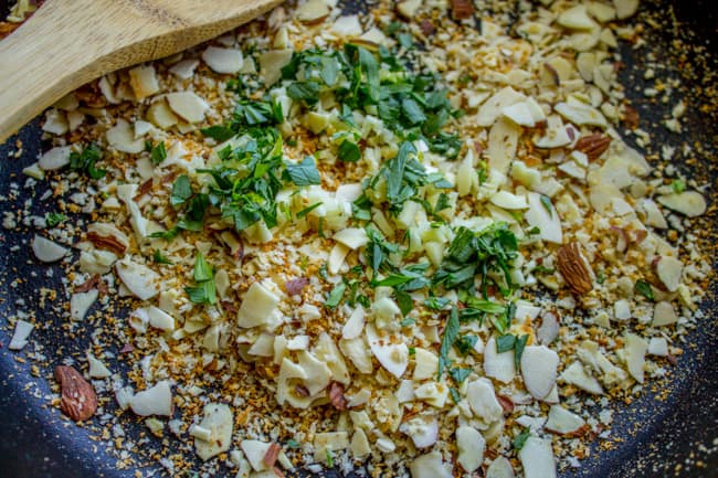 Make Ahead Green Beans with Garlic Bread Crumbs and Almonds from The Food Charlatan