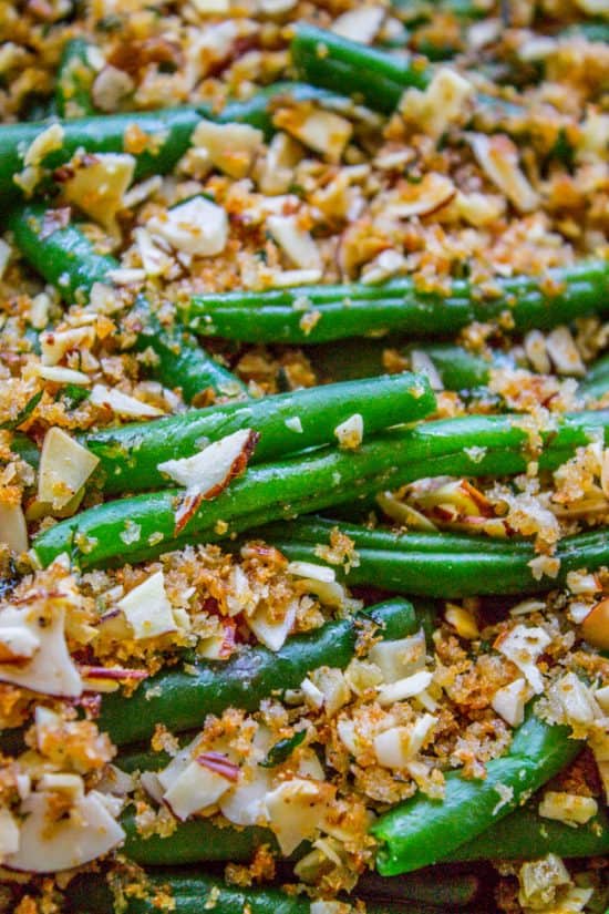 Make Ahead Green Beans with Garlic Bread Crumbs and Almonds from The Food Charlatan