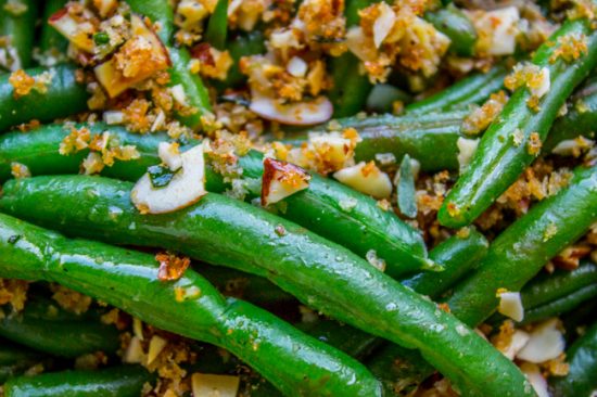 Make Ahead Green Beans with Garlic Bread Crumbs and Almonds from The Food Charlatan